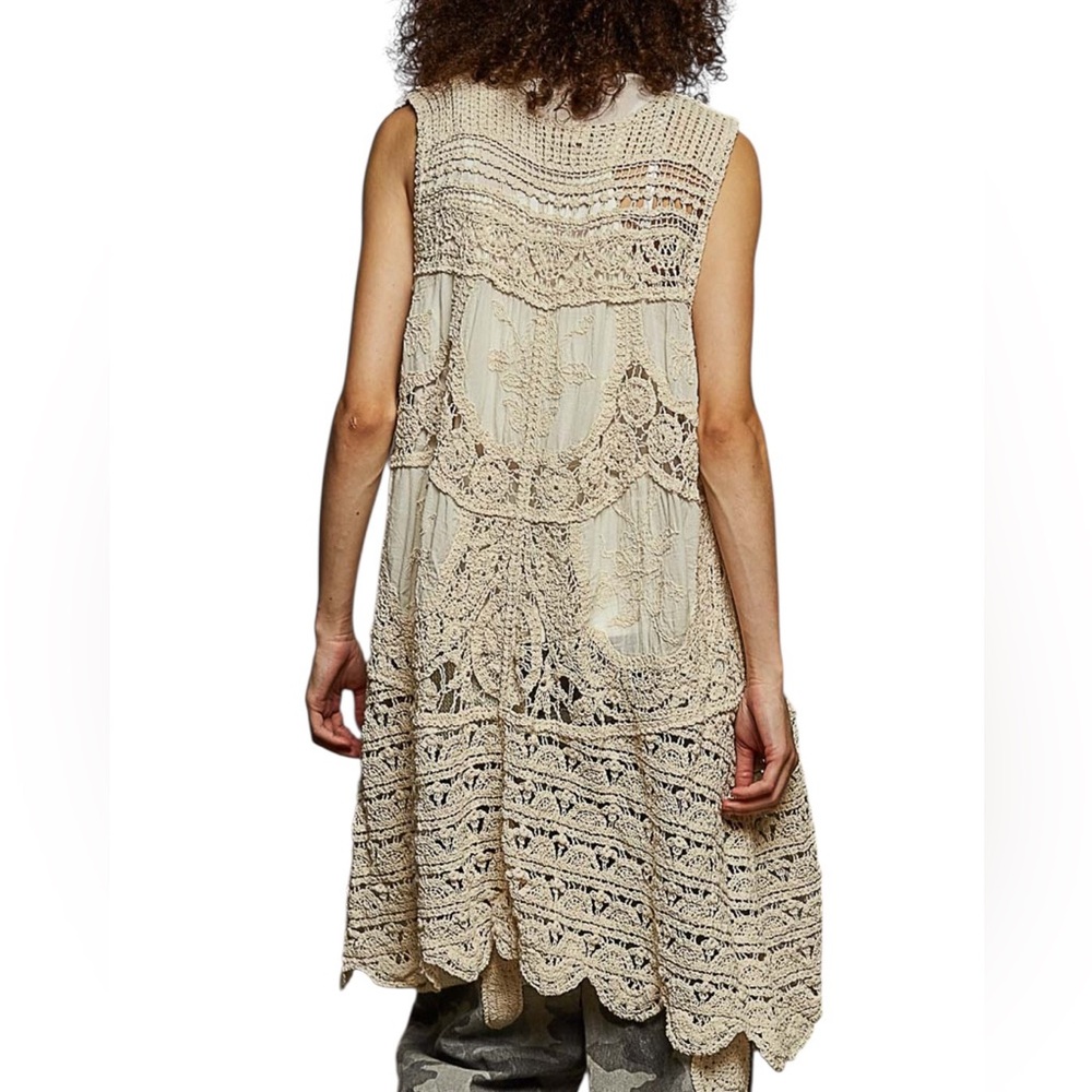 POL Cream Crochet Long Vest - Picture 2 of 2